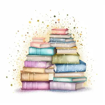 Pastel Bookstore Logo with stack of pastel books and sparkles - Image 4