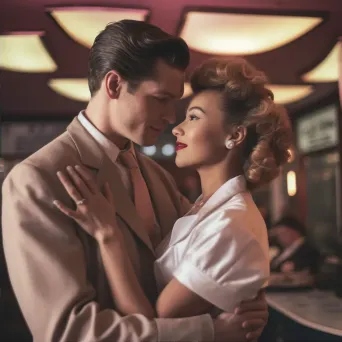 Vintage portrait of a retro couple dancing at a diner with a jukebox - Image 2