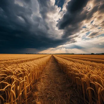 Mature grain field under looming dramatic clouds, ready for harvest - Image 1