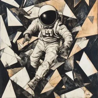 Artwork depicting the first space walk in geometric Vorticist style - Image 4