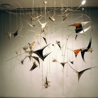 Kinetic sculpture of metallic birds in flight, portraying the illusion of soaring - Image 1