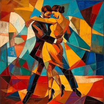 Cubist style painting of dancers in a passionate tango symbolizing intense emotions - Image 4