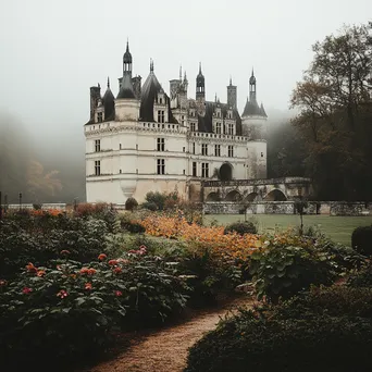 Misty castle surrounded by gardens - Image 3