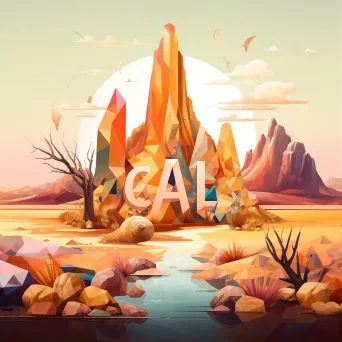 Desert-themed typography in warm low poly style, showcasing wildlife and cacti - Image 1