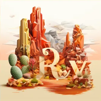 Desert-themed typography in warm low poly style, showcasing wildlife and cacti - Image 4