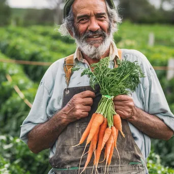 Farmer holding organic carrots in green field. - Image 4