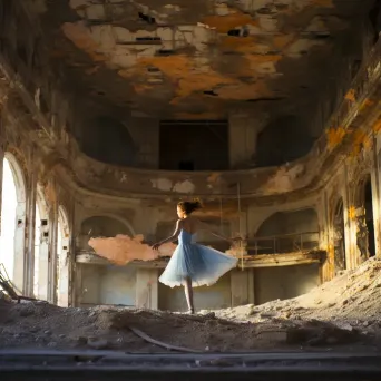 An impressionistic portrayal of a lone dancer performing in a ruined theater, testifying the endurance of art - Image 1