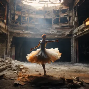 An impressionistic portrayal of a lone dancer performing in a ruined theater, testifying the endurance of art - Image 2