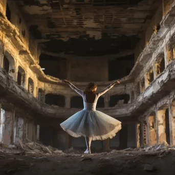 An impressionistic portrayal of a lone dancer performing in a ruined theater, testifying the endurance of art - Image 3