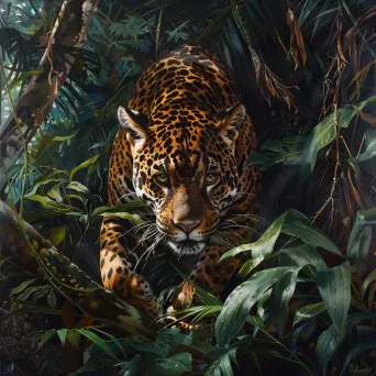 Wild jaguar stalking through dense rainforest foliage - Image 4