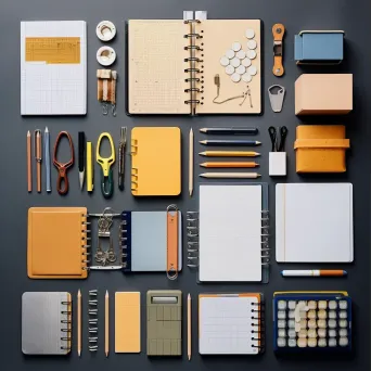 Top view of stationery items on a desk in a minimalist setup - Image 3