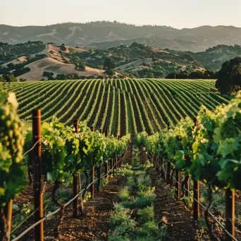 Aerial view of lush vineyard with grapevines and rolling hills - Image 1