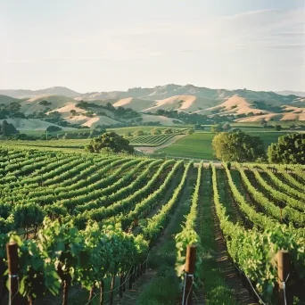 Aerial View of Lush Vineyard and Rolling Hills