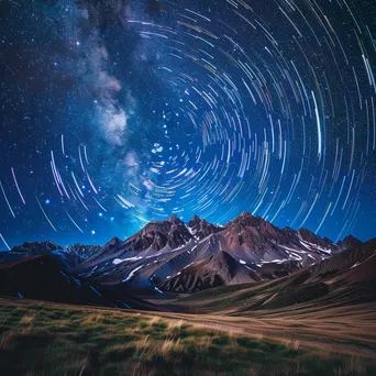 Long exposure photo of stars over a mountain landscape - Image 1