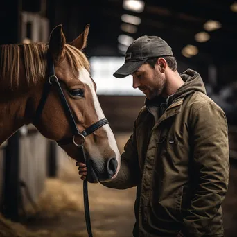 Trainer bonding with a young horse using natural horsemanship techniques. - Image 1