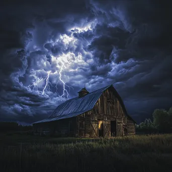 Thunderstorm with lightning above an old barn. - Image 4