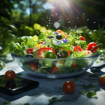 Vibrant salad bowl with fresh greens and cherry tomatoes - Image 1