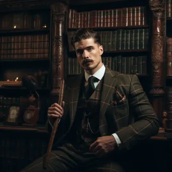 Vintage portrait of a retro-inspired gentleman in a vintage library - Image 1