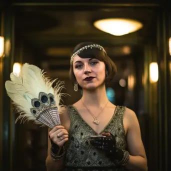 Vintage portrait of a glamorous flapper in 1920s speakeasy - Image 1