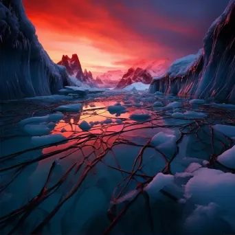 Image of an art installation on a melting glacier with vivid colors representing climate change impact - Image 2