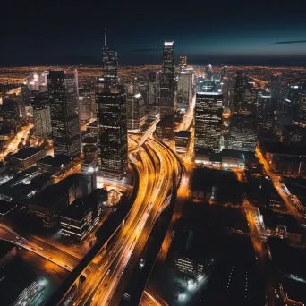 Nighttime Urban Cityscape Aerial View