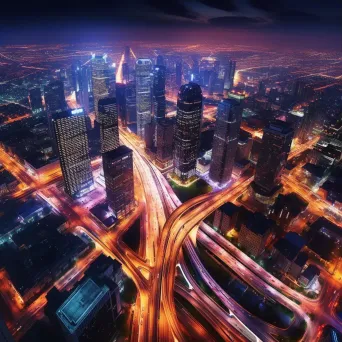 Aerial view of urban cityscape at night with glowing lights - Image 3