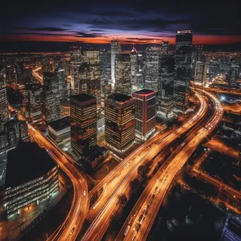 Aerial view of urban cityscape at night with glowing lights - Image 4