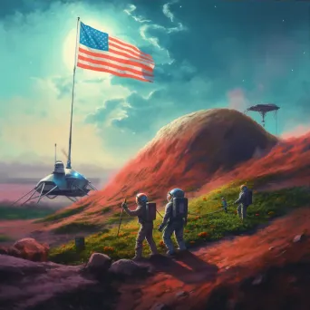 Illustration of astronauts planting a flag on a lush exoplanet under twin moons - Image 3