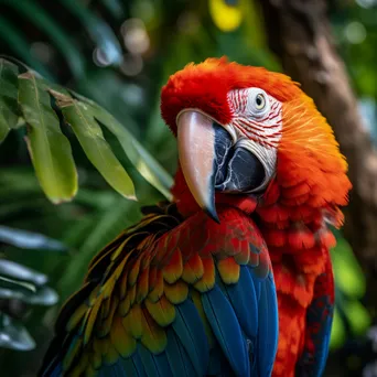 Colorful parrot perched on a branch surrounded by leaves. - Image 4