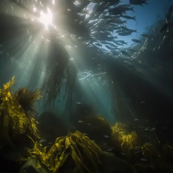 Underwater kelp forest with fish and sunlight - Image 2