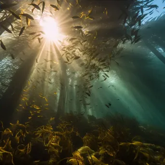 Underwater kelp forest with fish and sunlight - Image 4