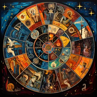 Cubist representation of zodiac wheel with each house depicted as a cosmic event - Image 1