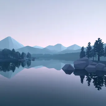 Monochromatic, low poly depiction of a serene lake at twilight - Image 3