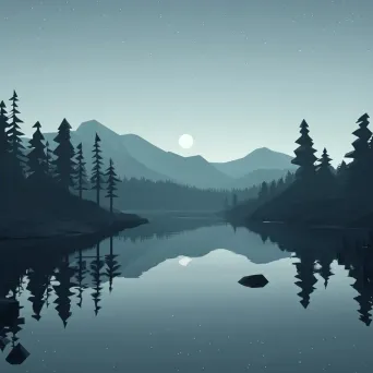 Monochromatic, low poly depiction of a serene lake at twilight - Image 4