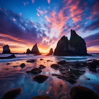 Vibrant sunset behind coastal sea stacks - Image 3