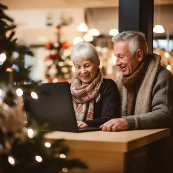 Older couple shopping online on couch - Image 2