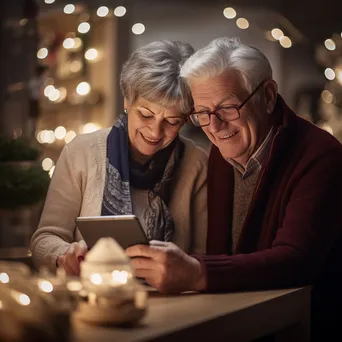 Older couple shopping online on couch - Image 3