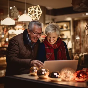 Older couple shopping online on couch - Image 4