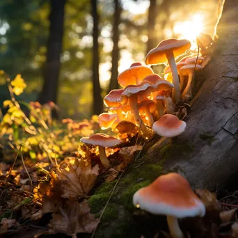 Multi-colored mushrooms at the base of a tree - Image 3