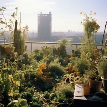 Image of an urban garden on a rooftop promoting urban farming - Image 1