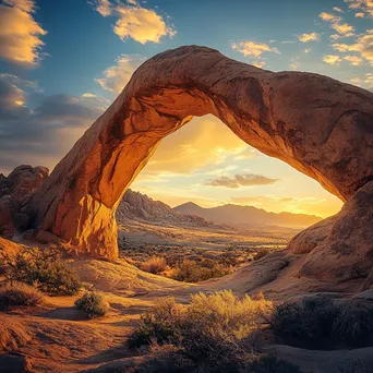 Natural rock arch in a desert illuminated by sunset - Image 3