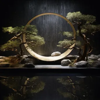 Moonlit Zen garden crafted from salvaged metals, embodying minimalist art aesthetics - Image 4