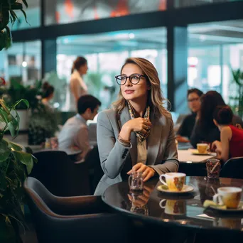 Business team meeting in vibrant airport café. - Image 3