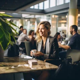 Business team meeting in vibrant airport café. - Image 4