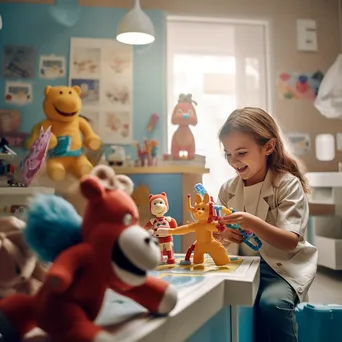 Dentist examining child in colorful dental office - Image 2