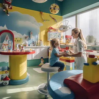 Dentist examining child in colorful dental office - Image 3