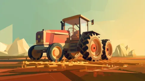 Low poly tractor in the field incorporating Bauhaus-style minimalism - Image 1