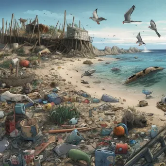 Image of a polluted beach with stranded marine life and plastic waste - Image 1