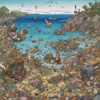 Image of a polluted beach with stranded marine life and plastic waste - Image 3