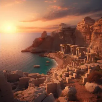 Ancient Greek ruins on a seaside cliff at sunset - Image 4